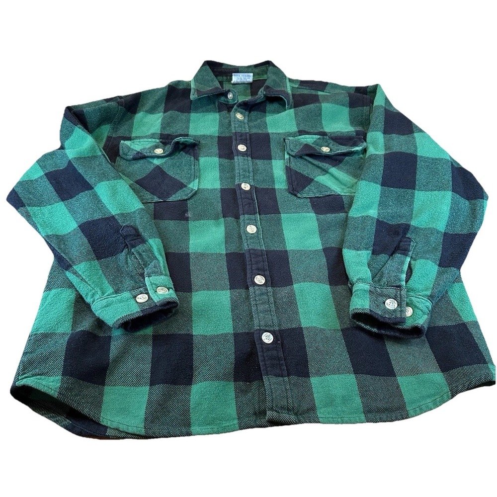Rothco Green Black Plaid Heavyweight Flannel Shirt 100% Cotton Mens Size XL